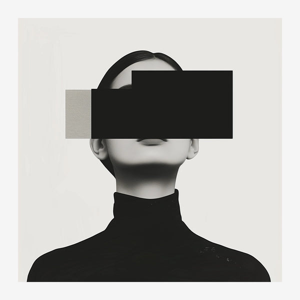 Portrait noir et blanc, visage voilé géométrique — Toile sur châssis