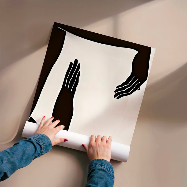 Silhouette noir et blanc aux mains épurées — Poster HP mat