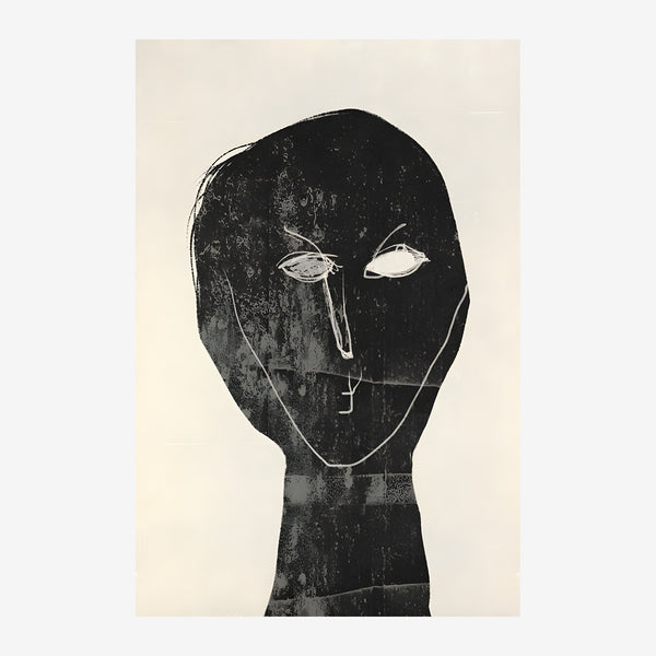 Visage abstrait noir et blanc, ligne minimale — Toile sur châssis