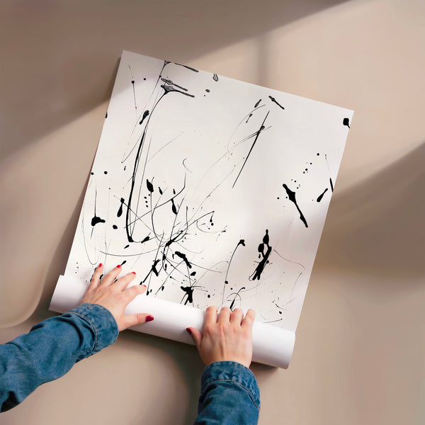 Abstraction minimaliste noir et blanc line art — Poster HP mat
