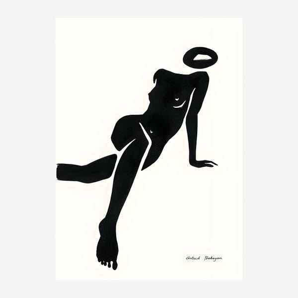 Silhouette allongée, line art noir et beige — Toile sur châssis