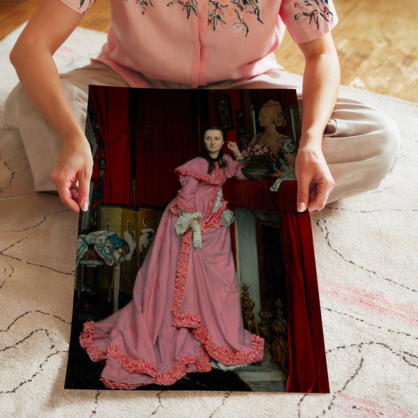 Portrait de femme en rose et noir vintage — Poster HP mat