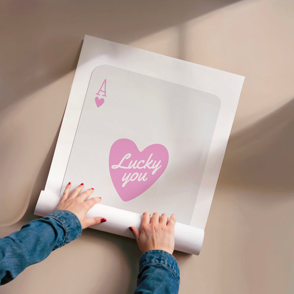 Carte Ace of Hearts rose et blanc pop-art — Poster HP mat