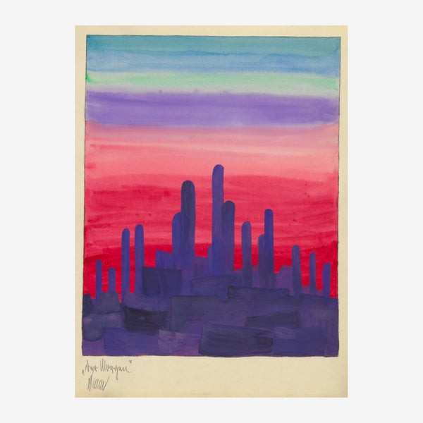 Skyline de cactus au coucher de soleil rose et violet — Toile sur châssis
