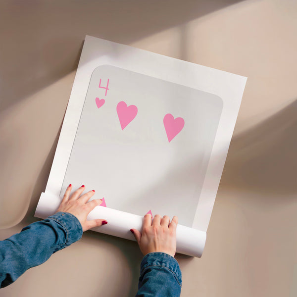 Quatre de Cœur rose pop art, doodle minimaliste — Poster HP mat