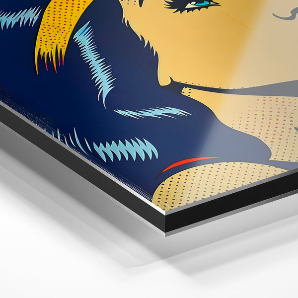 Femme pop art bleu nuit et jaune, style rétro — Aluminium Dibond relief 3D