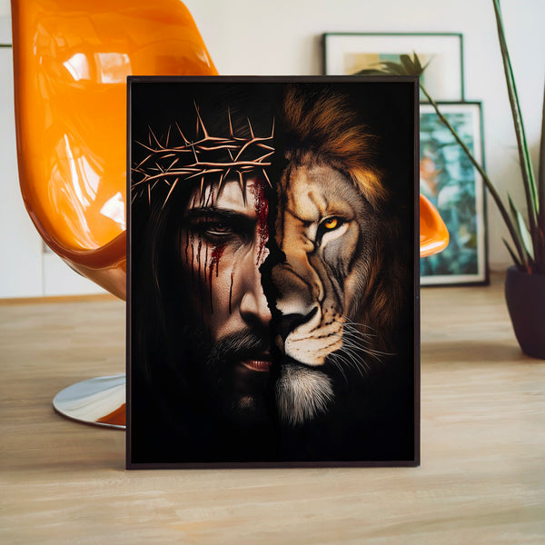 Le Christ et le Lion - Dualité Noir et Or — Poster HP mat