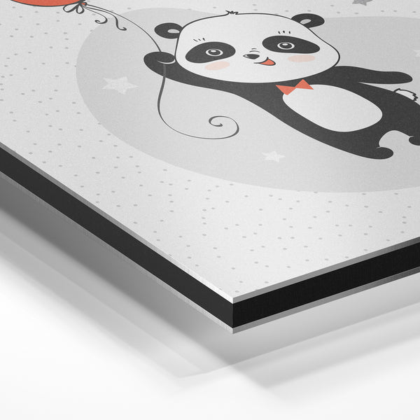 Panda et ballon rouge, illustration jeunesse — Aluminium Dibond