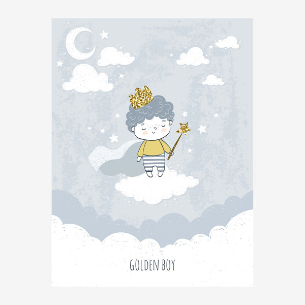 Golden Boy – Affiche enfant nuages et étoiles — Toile sur châssis