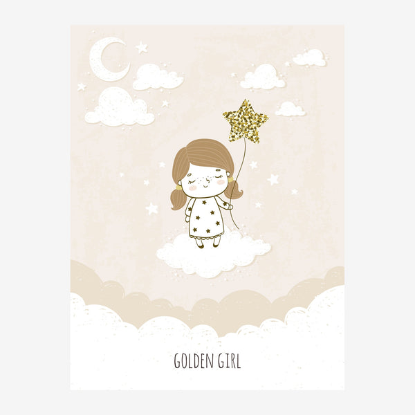 Golden Girl - Affiche enfant nuages étoilés — Toile sur châssis