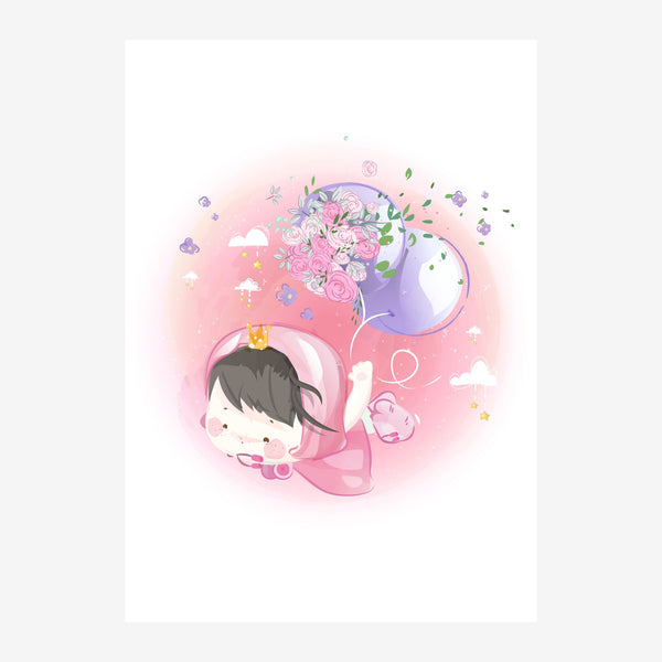 Petite princesse rêveuse, affiche rose pastel — Toile sur châssis