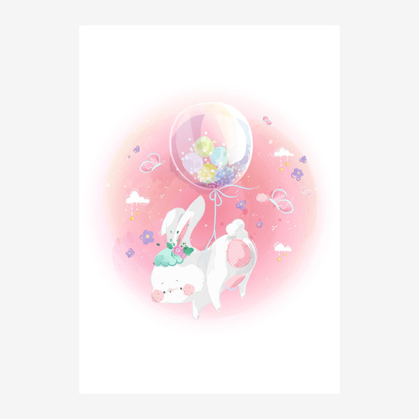Petite Lapine blanche et ballons rêveurs rose tendre — Toile sur châssis