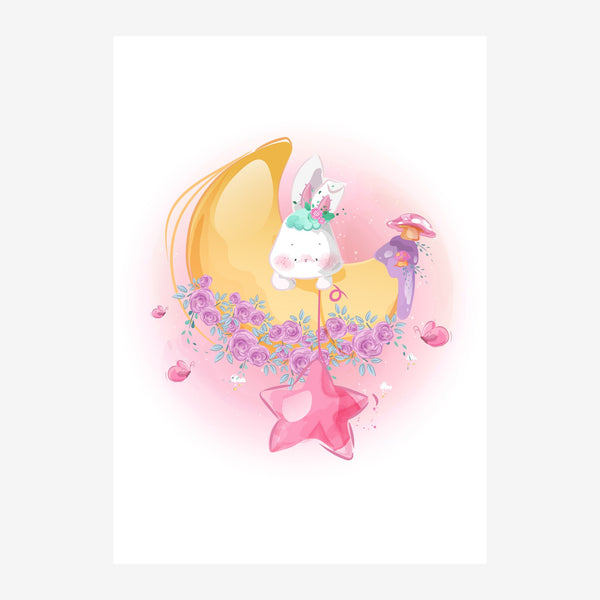 Licorne rose et or sur étoile, style doodle kawaii — Toile sur châssis