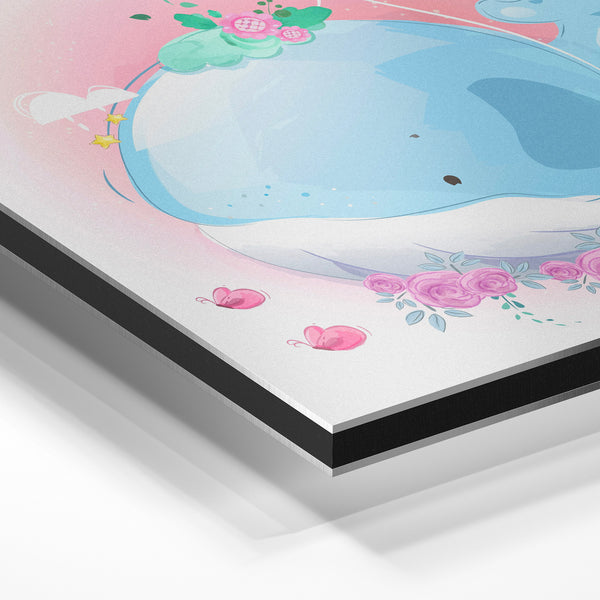Baleine bleu et rose, affiche enfant pastel — Aluminium Dibond