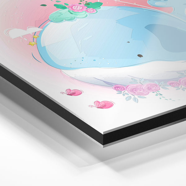 Baleine bleu et rose, affiche enfant pastel — Aluminium Dibond relief 3D