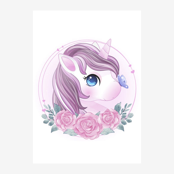 Licorne rose et roses, illustration doodle — Toile sur châssis