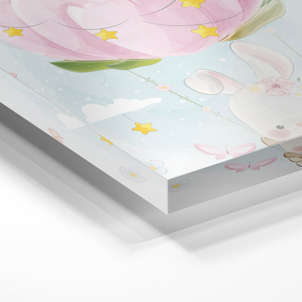 Lapin blanc dans montgolfière rose pastel — Verre acrylique