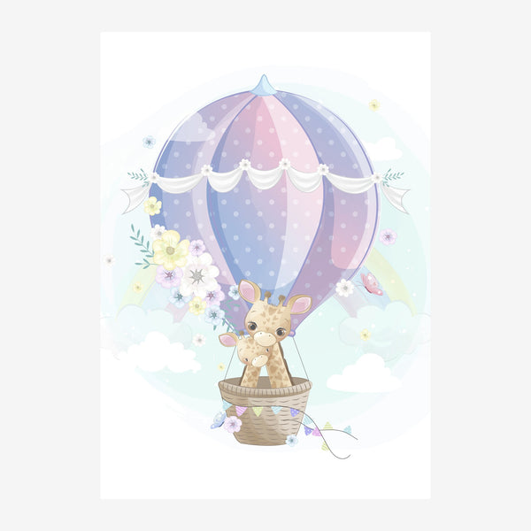 Girafe dans les nuages, affiche enfant pastel — Toile sur châssis