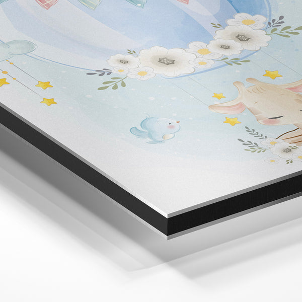 Montgolfière bleue et blanche avec lapin — Aluminium Dibond