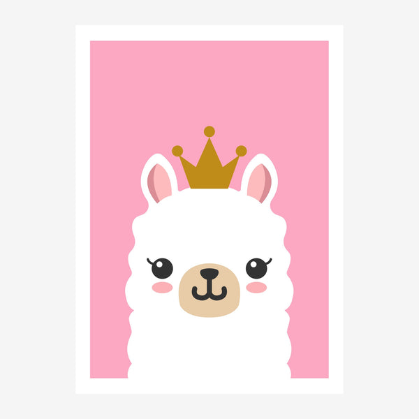 Lama couronné rose et blanc style pop art — Toile sur châssis