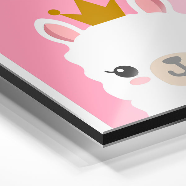 Lama couronné rose et blanc style pop art — Aluminium Dibond relief 3D