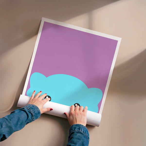 Chat bleu ciel mignon, style pop-art rétro — Poster HP mat