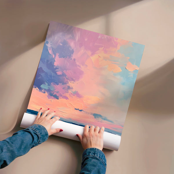 Coucher de soleil rose et bleu sur l'océan — Poster HP mat