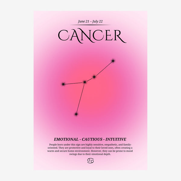 Cancer constellation, affiche astrologie rose — Toile sur châssis