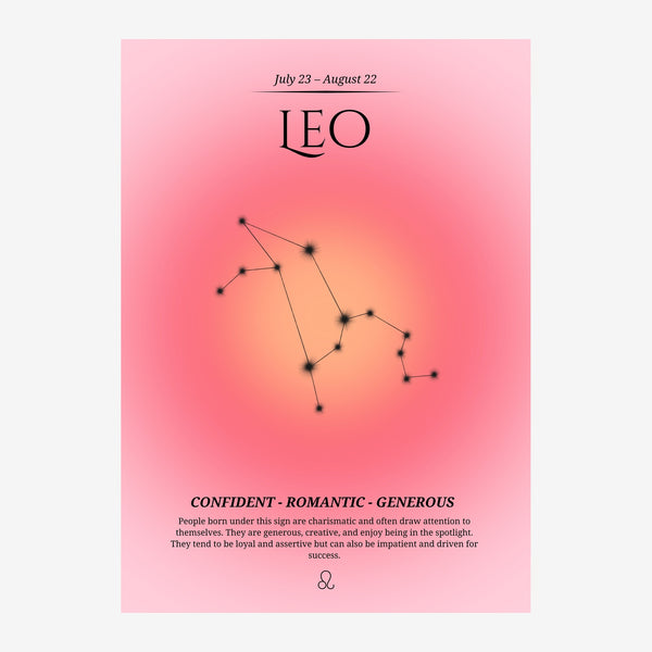 Affiche Zodiaque Léo rose et orange pop-art — Toile sur châssis