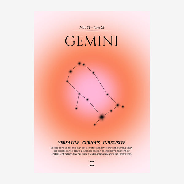 Affiche Gémeaux : constellation rose et corail — Toile sur châssis