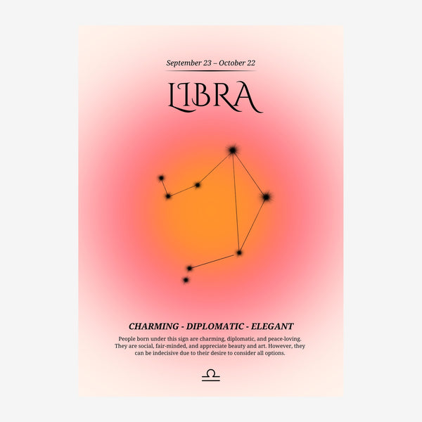 Constellation Libra, affiche rose et or géométrique — Toile sur châssis