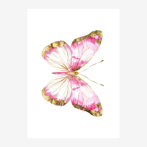 Papillon rose et or, illustration botanique — Toile sur châssis