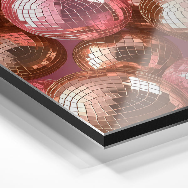 Boules à facettes rose et cuivre pop-art — Aluminium Dibond relief 3D
