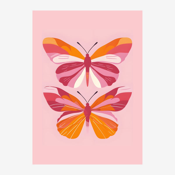 Papillons roses et orange, style géométrique — Toile sur châssis