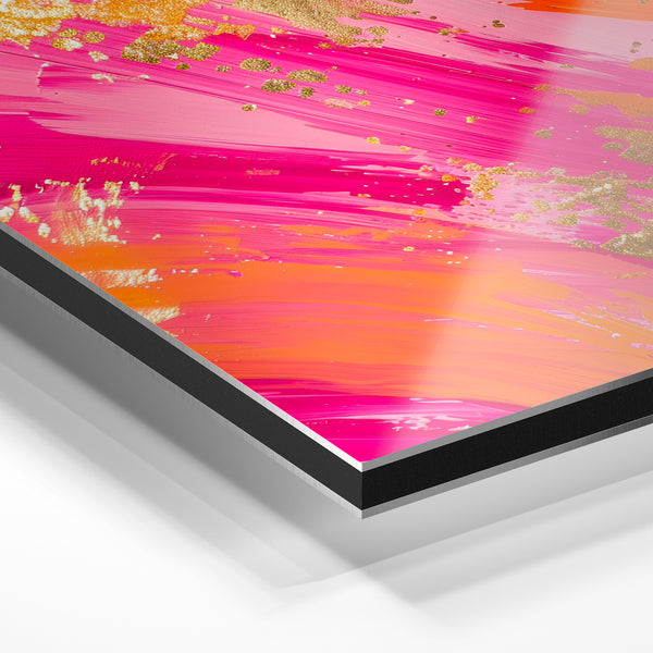 Abstrait rose et orange avec touches dorées — Aluminium Dibond relief 3D