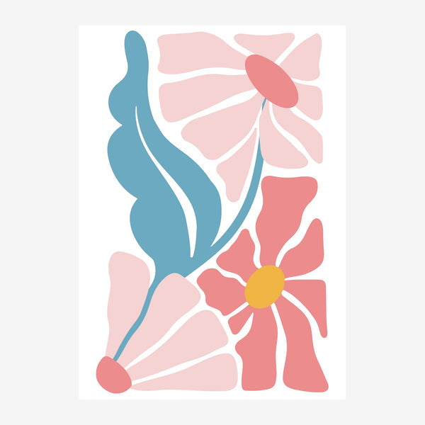 Fleurs abstraites et feuille bleu scandinave — Toile sur châssis