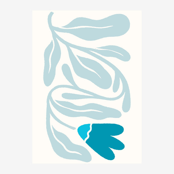 Feuilles abstraites bleu et blanc, style minimaliste — Toile sur châssis
