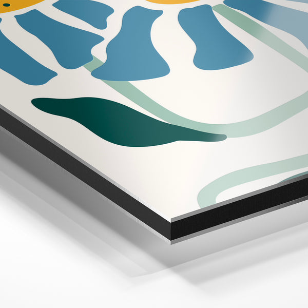 Fleurs bleu et or style scandinave minimaliste — Aluminium Dibond relief 3D
