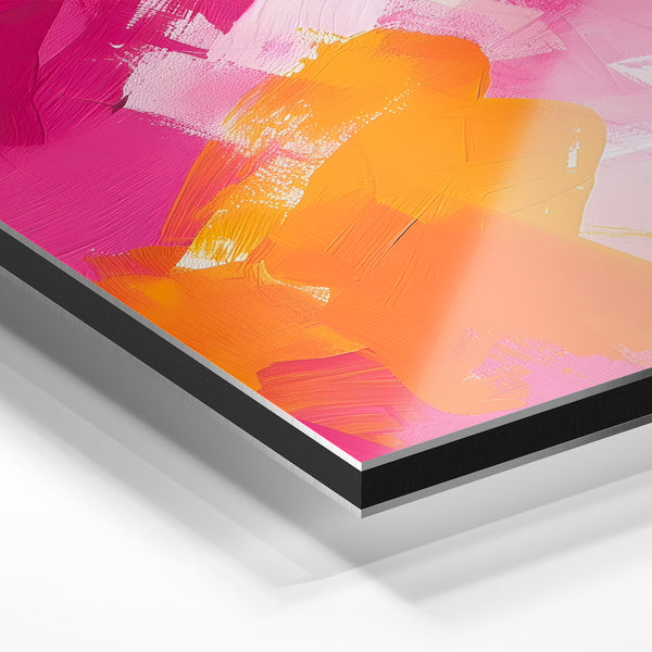 Affiche abstraite rose, orange et magenta expressif — Aluminium Dibond relief 3D