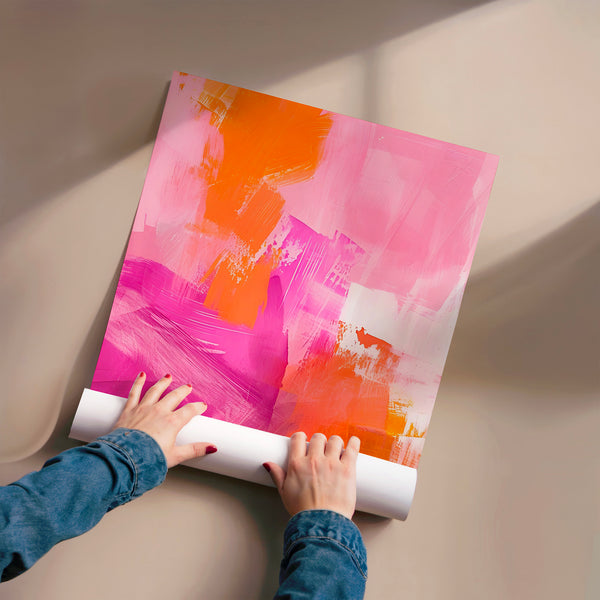 Abstrait rose et orange, coups de pinceau énergiques — Poster HP mat