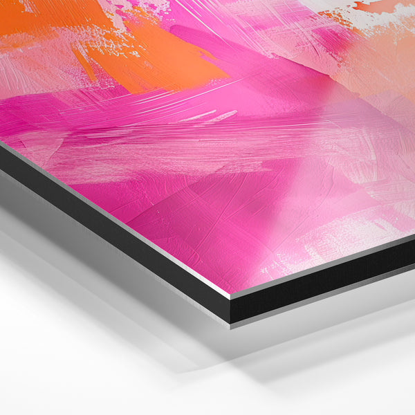 Abstrait rose et orange, coups de pinceau énergiques — Aluminium Dibond relief 3D