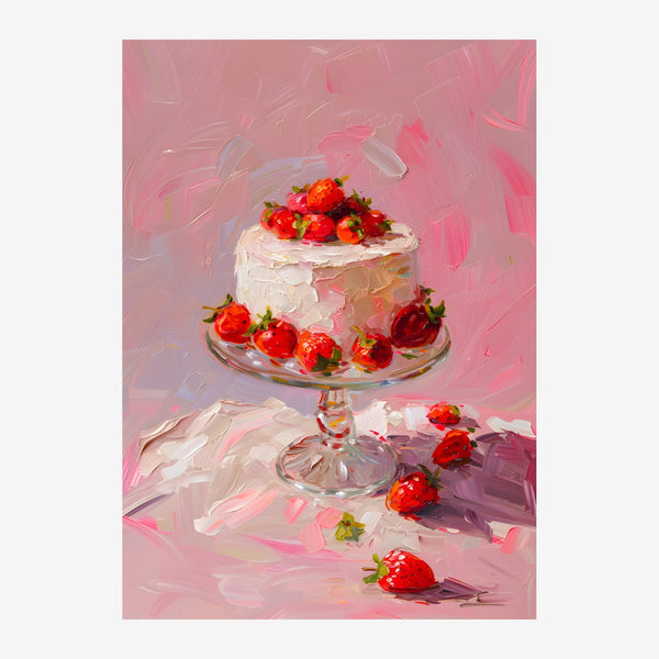 Gâteau aux fraises rose poudré et rouge vif — Toile sur châssis