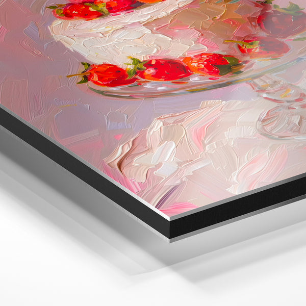 Gâteau aux fraises rose poudré et rouge vif — Aluminium Dibond relief 3D
