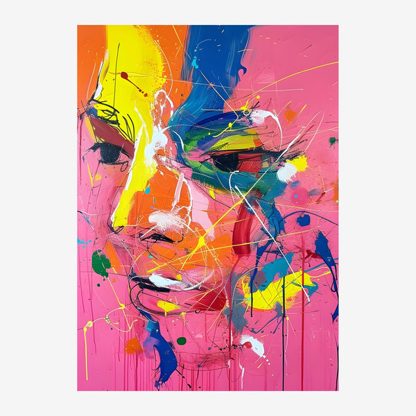 Portrait pop art abstrait rose et jaune vif — Toile sur châssis
