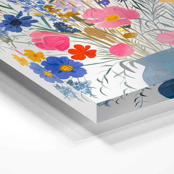 Bouquet botanique multicolore dans vase bleu — Verre acrylique