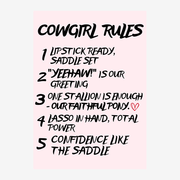 Cowgirl Rules - Affiche typographie rose — Toile sur châssis