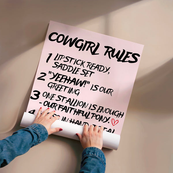 Cowgirl Rules - Affiche typographie rose — Poster HP mat