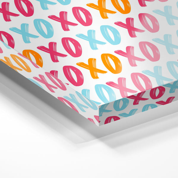 Motif XOXO répété pop art rose, bleu et jaune — Verre acrylique