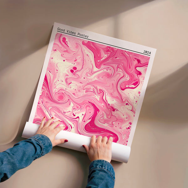 Affiche abstraite rose et blanc, Good Vibes — Poster HP mat
