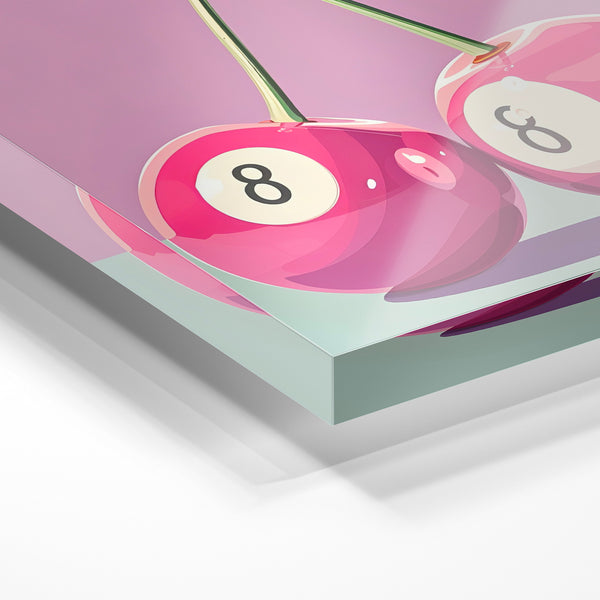 Cerises jumelles rose et vert, style pop art rétro — Verre acrylique